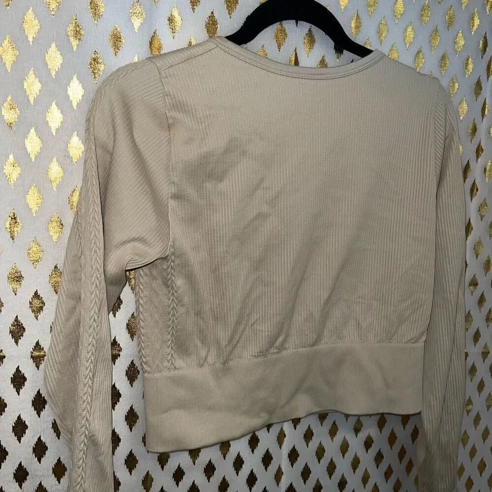 OFFLINE By Aerie Seamless Cable Square Neck long sleeve T-Shirt crop top OAT bei